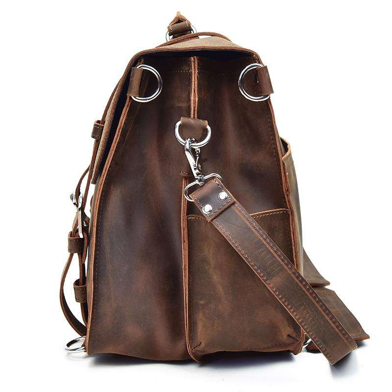 Gustav Vintage Leather Messenger Bag in premium crazy horse leather with multiple compartments and adjustable shoulder strap