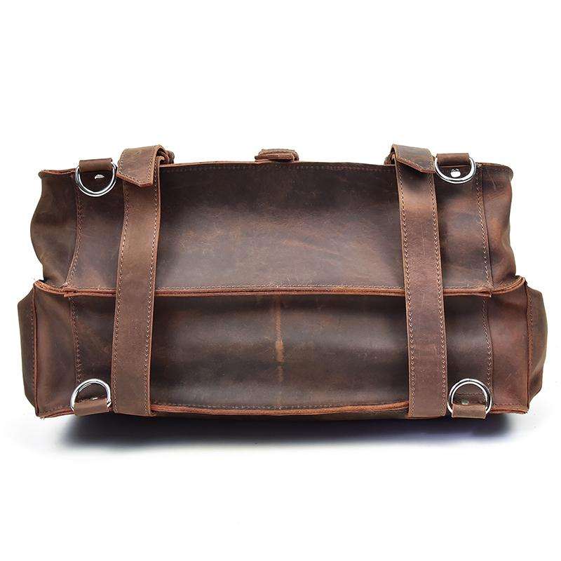 Gustav Vintage Leather Messenger Bag in premium crazy horse leather with adjustable shoulder strap and multiple pockets