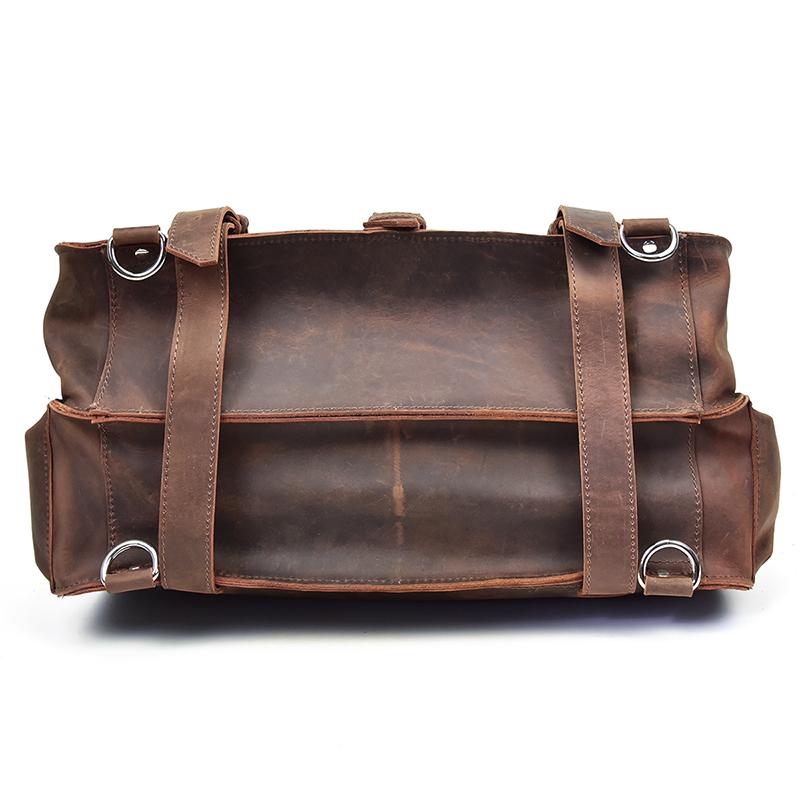 Gustav Vintage Leather Messenger Bag in premium crazy horse leather with adjustable shoulder strap and multiple compartments