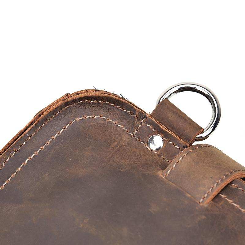Gustav Vintage Leather Messenger Bag in premium crazy horse leather with adjustable strap and secure buckle closure
