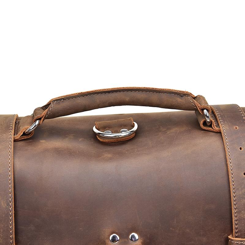 Gustav Vintage Leather Messenger Bag in premium crazy horse leather with adjustable shoulder strap and multiple compartments