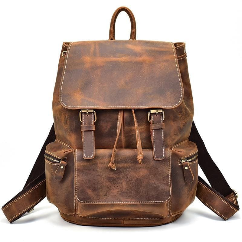 Hagen Backpack vintage genuine leather backpack with front pocket and adjustable straps