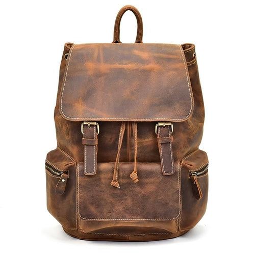 Hagen Backpack vintage genuine leather backpack with front pocket and adjustable straps