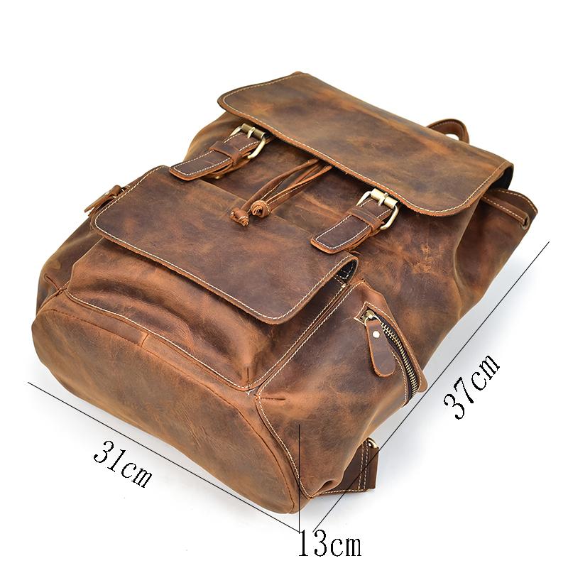 Hagen Backpack vintage genuine crazy horse leather backpack with magnetic front pocket and adjustable straps