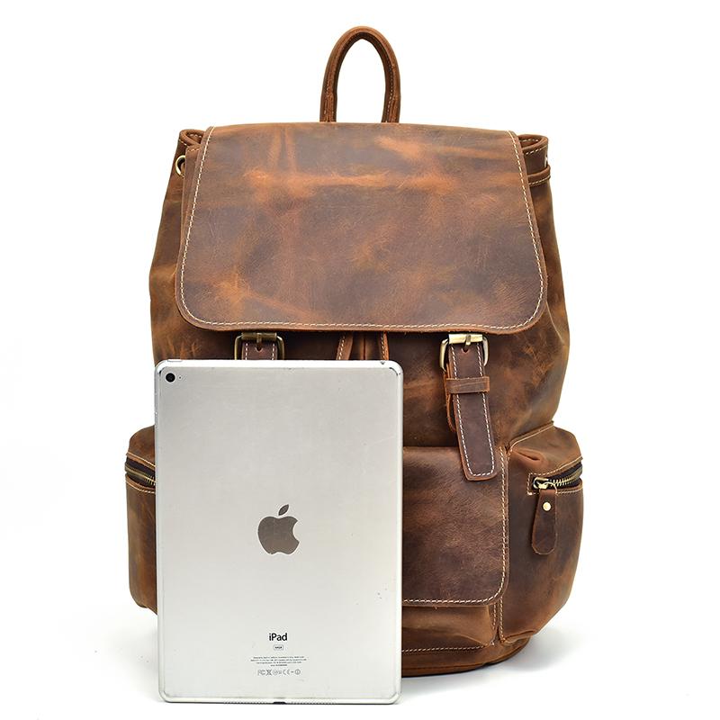Hagen Backpack vintage genuine cowhide leather backpack with adjustable straps and multiple pockets