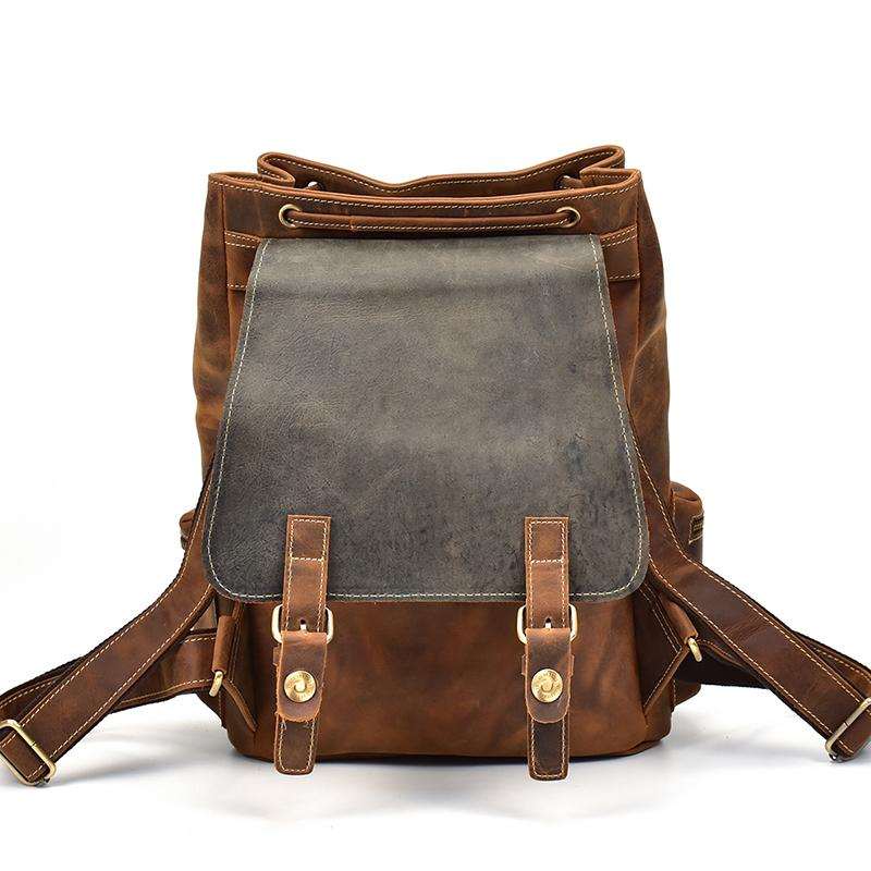 Hagen Backpack vintage genuine leather backpack with magnetic front pocket and adjustable straps