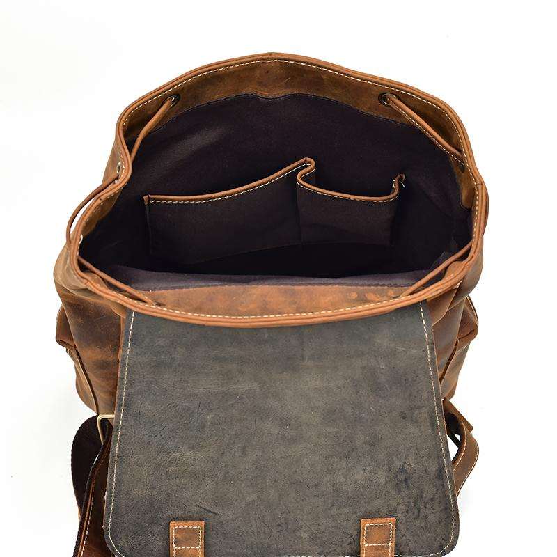Vintage genuine leather Hagen Backpack with adjustable straps and multiple pockets