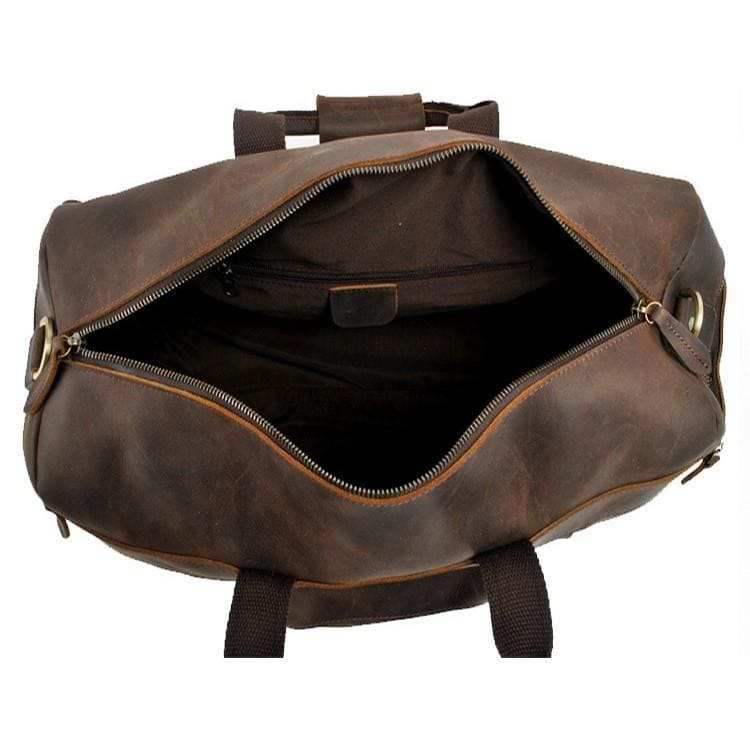 Handcrafted leather duffle bag Asta weekender in vintage crazy horse leather with cotton lining and adjustable strap