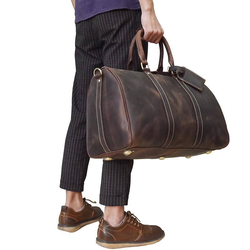 Bjarke Weekender handcrafted leather duffle bag with unique overlay design and adjustable shoulder strap