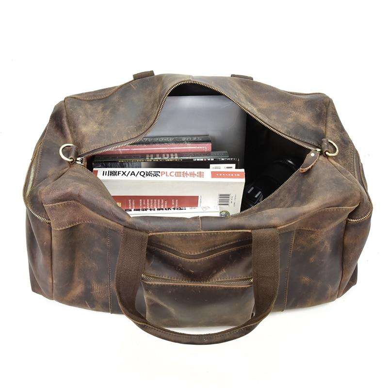 The Colden Leather Duffle Bag in premium crazy horse leather with spacious compartments and adjustable shoulder strap