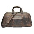 The Colden Leather Duffle Bag in premium crazy horse leather with spacious compartments and soft cotton lining for stylish travel