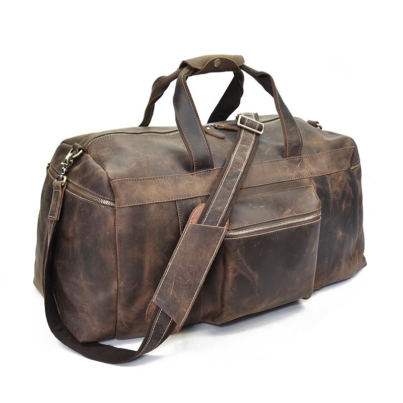 The Colden Leather Duffle Bag made from premium crazy horse leather with spacious compartments and adjustable shoulder strap