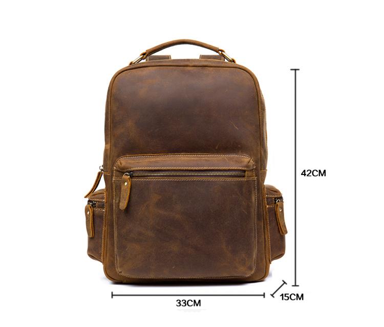 The Langley genuine leather backpack in vintage brown with multiple compartments and adjustable straps