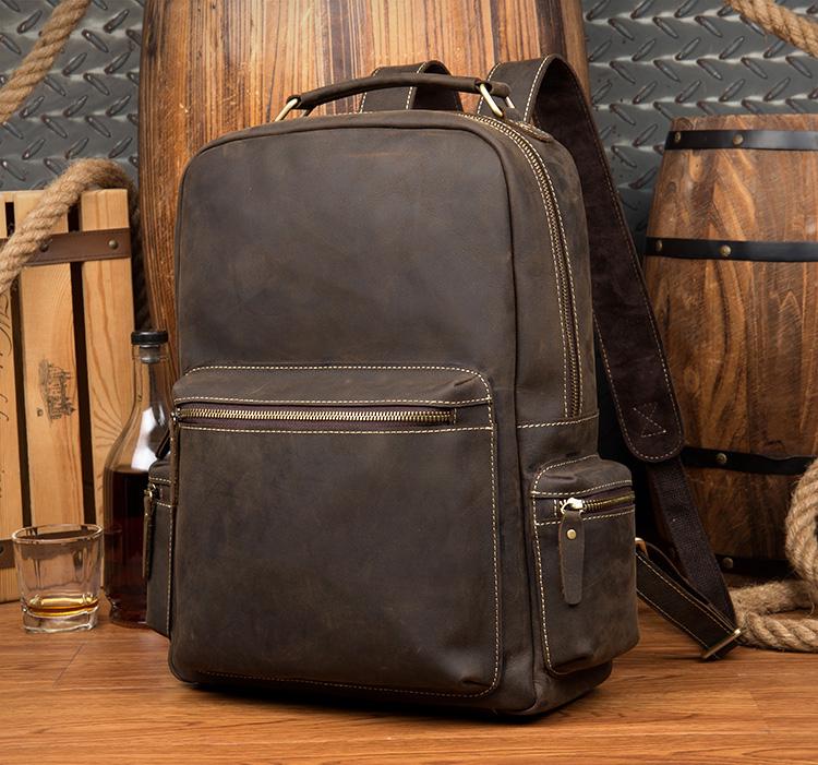 The Langley Genuine Leather Backpack vintage brown leather durable with multiple compartments and adjustable straps