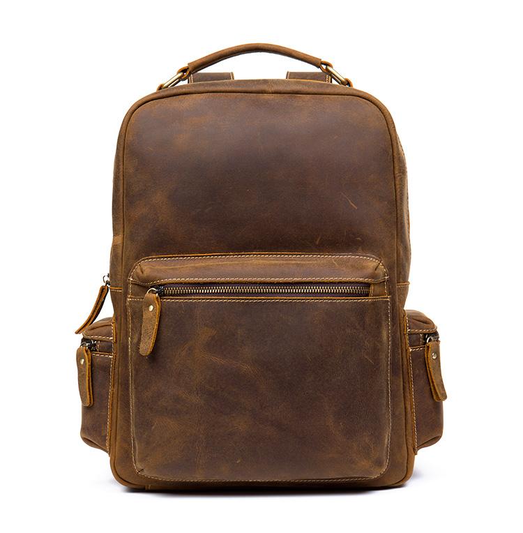 The Langley Genuine Leather Backpack vintage brown crazy horse leather with multiple pockets and adjustable straps