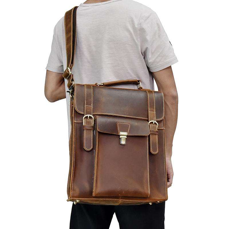 The Vali Backpack handmade from vintage crazy horse leather with minimalist design and spacious compartments