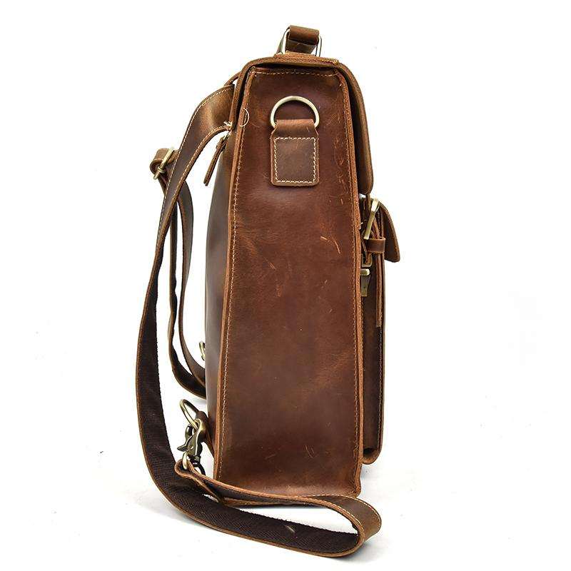 Handmade vintage Vali Backpack in high-quality crazy horse leather with minimalist design and multiple zippered compartments