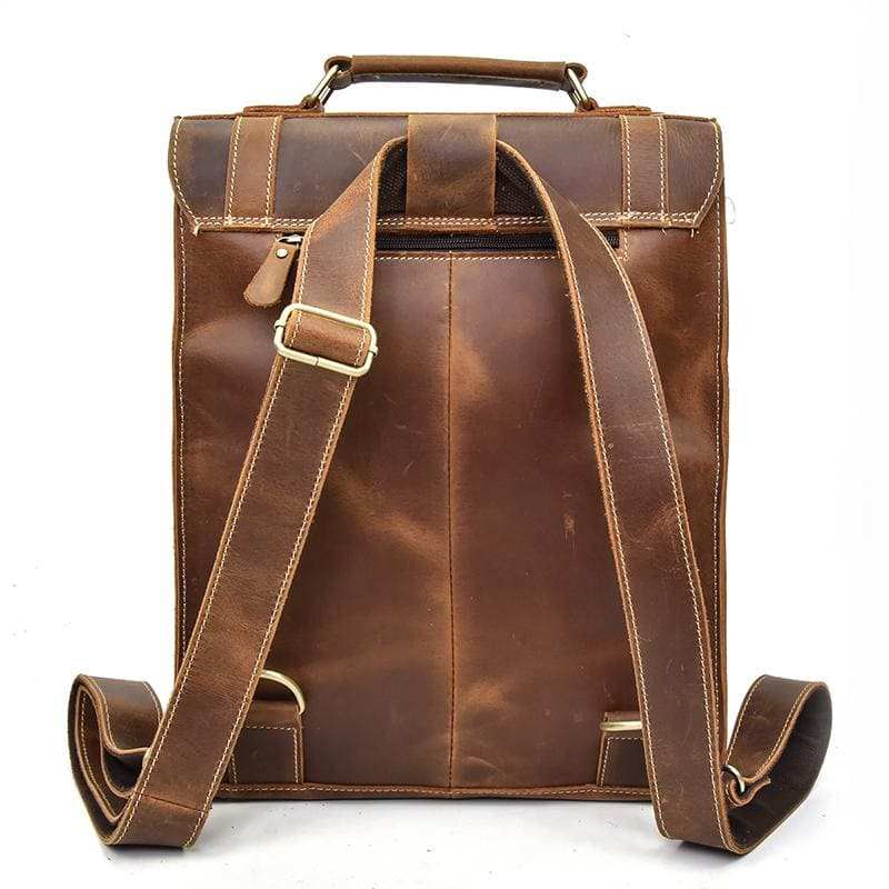 Handmade vintage leather Vali Backpack with minimalist design and multiple compartments for daily use