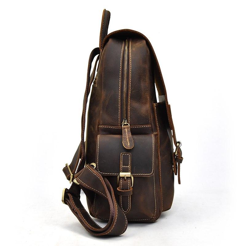 Freja Backpack handcrafted crazy horse leather travel and school backpack with multiple compartments and adjustable straps