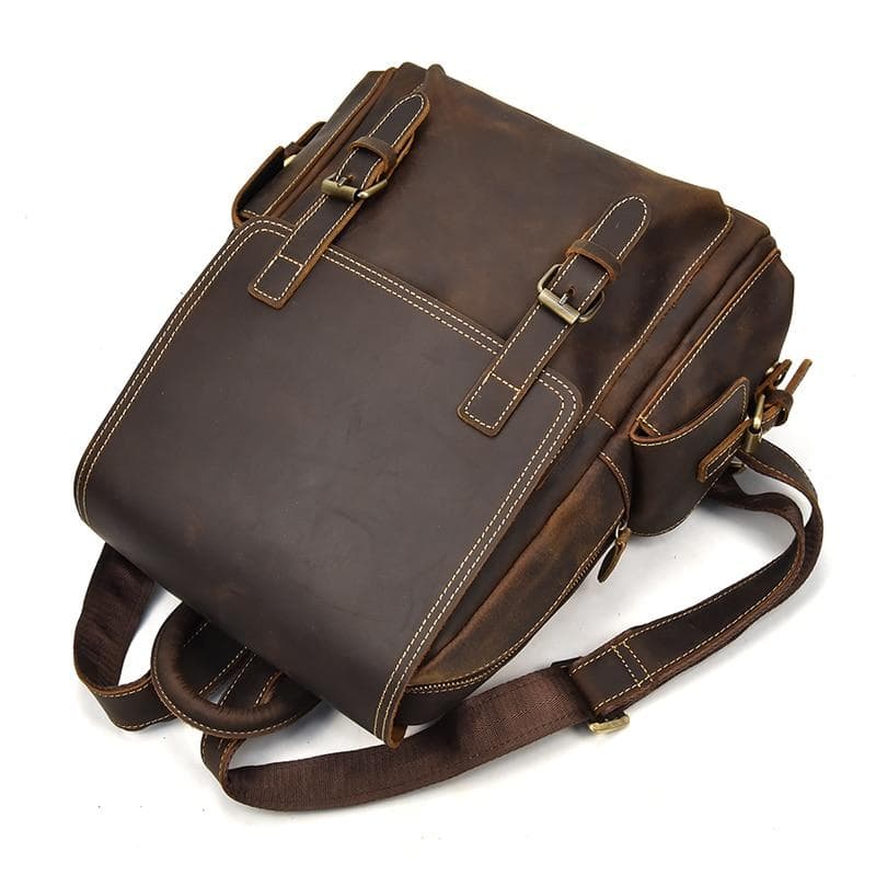 Freja Backpack handcrafted crazy horse leather travel backpack with multiple compartments and ergonomic straps