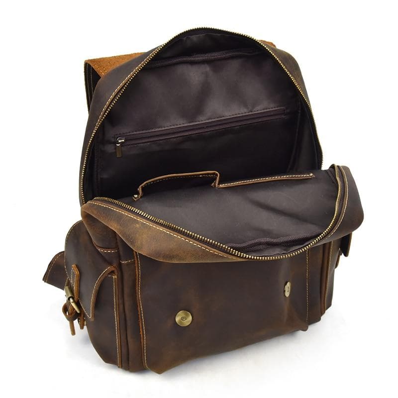 Freja Backpack handcrafted crazy horse leather travel backpack with multiple compartments and adjustable straps