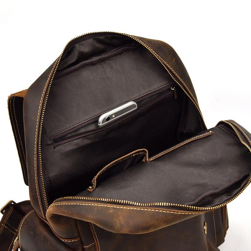 Freja Backpack handcrafted crazy horse leather travel backpack with multiple compartments and adjustable straps