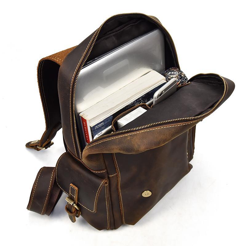 Freja Backpack handcrafted crazy horse leather travel backpack with multiple compartments and adjustable straps