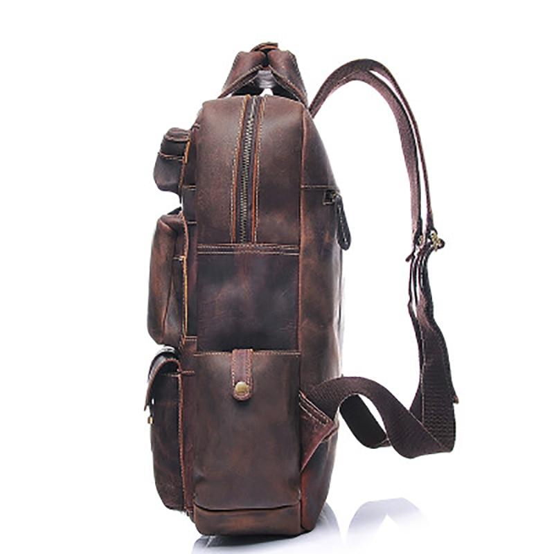 The Shelby Backpack handmade genuine Crazy Horse leather backpack with multiple pockets and padded laptop compartment