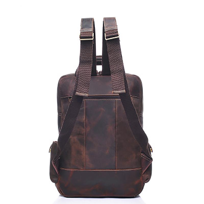 The Shelby Backpack genuine Crazy Horse leather with multiple pockets and padded laptop compartment