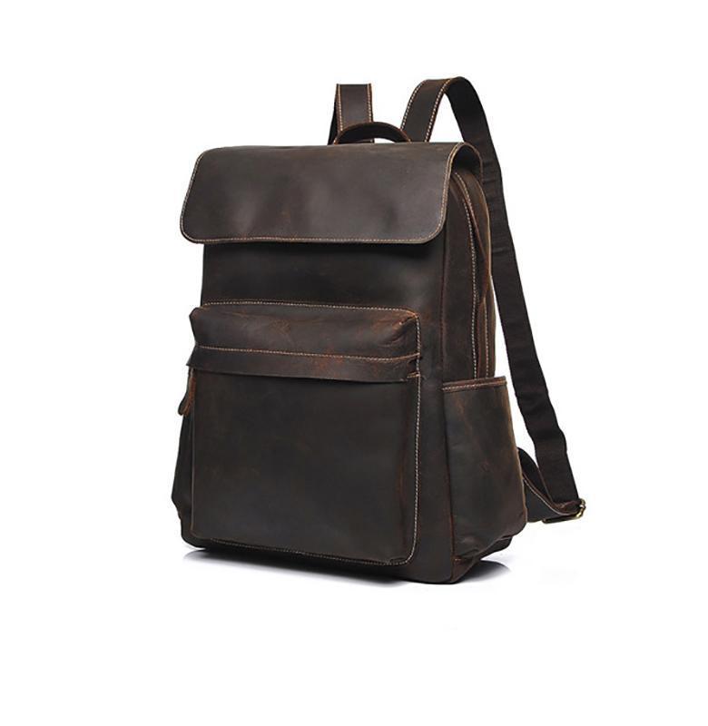 The Helka Backpack genuine vintage crazy horse leather backpack with adjustable straps and front zippered pocket