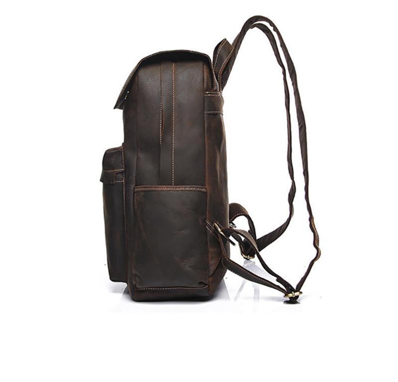 The Helka Backpack vintage genuine crazy horse leather backpack with adjustable straps and multiple pockets