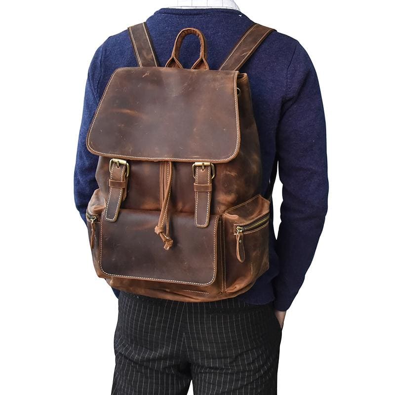 Hagen Backpack vintage genuine leather with spacious compartments and adjustable straps