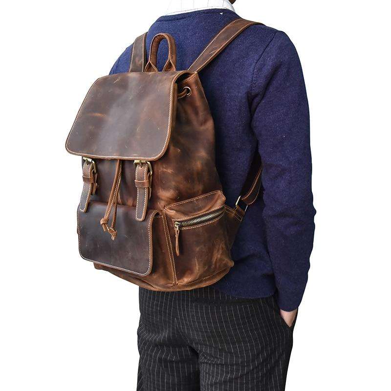 Vintage Hagen Backpack made of genuine leather with multiple pockets and adjustable straps