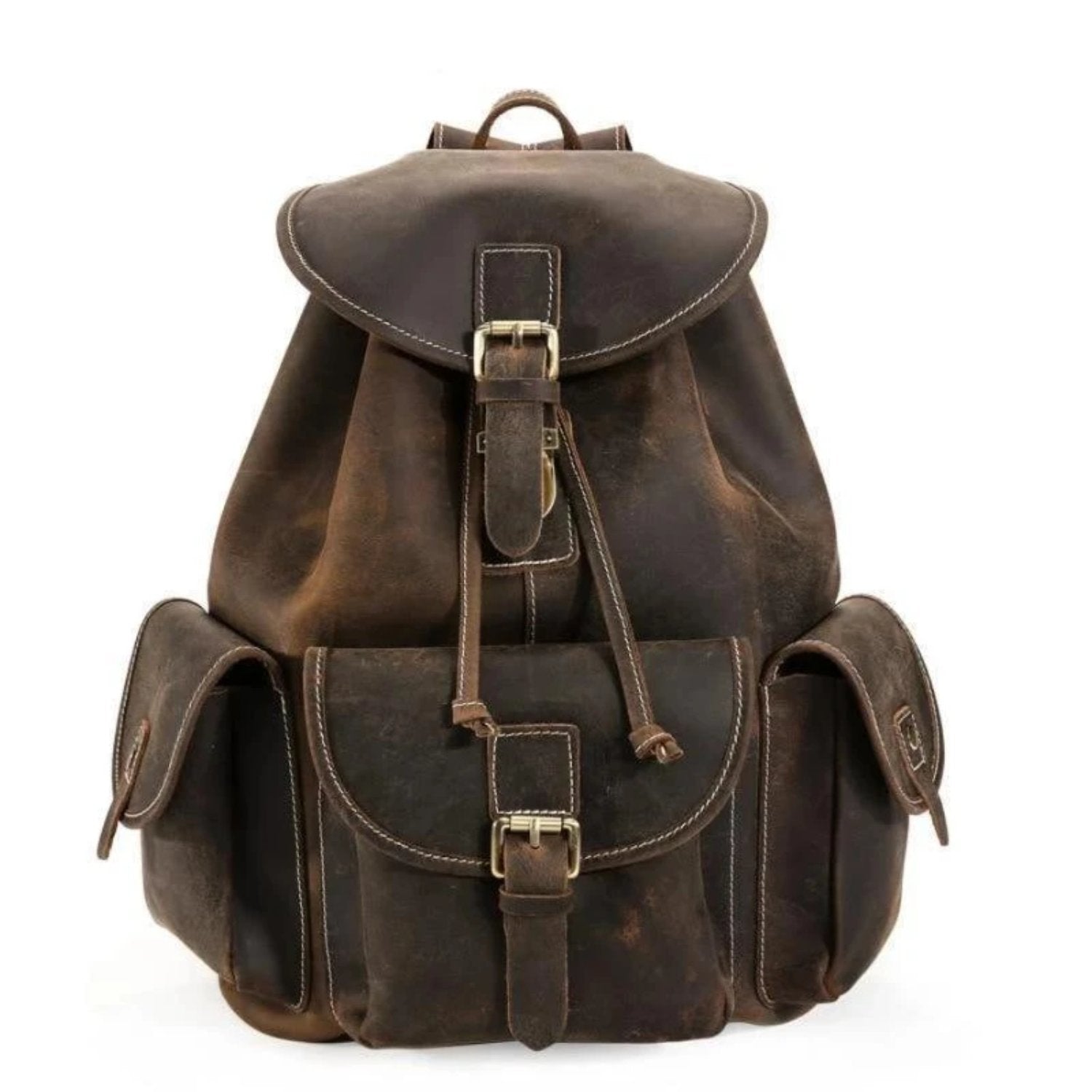 Thorsen Backpack small handmade genuine leather vintage-style backpack with adjustable straps and multiple compartments