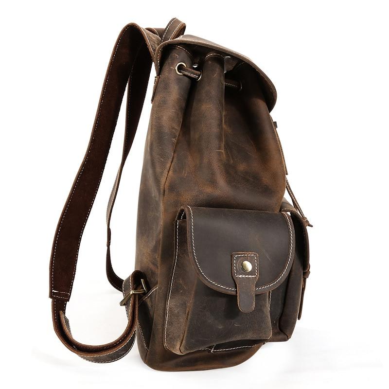 Thorsen Backpack handmade genuine leather vintage style small backpack with front and side pockets