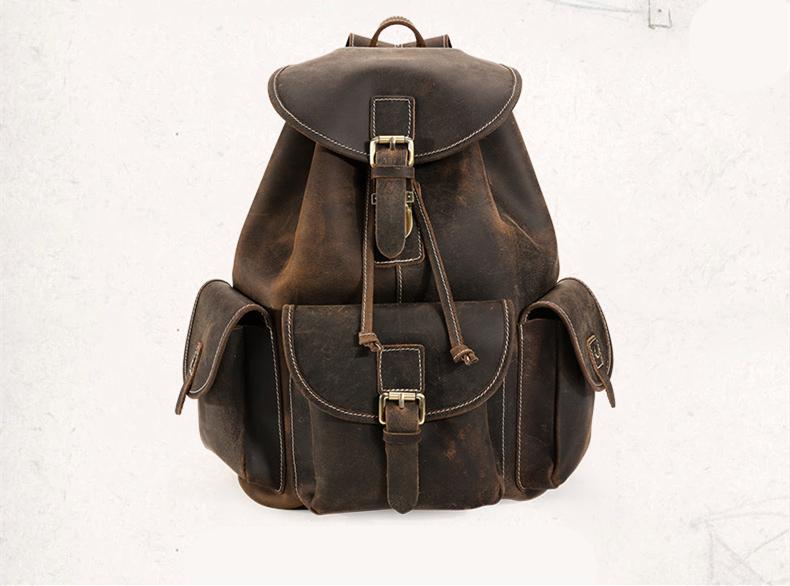 Thorsen Backpack small handmade genuine leather backpack with vintage design and multiple compartments