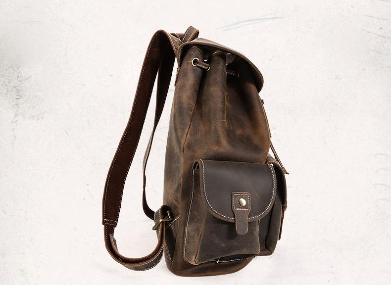 Thorsen Backpack small handmade genuine leather backpack in vintage brown cowhide leather