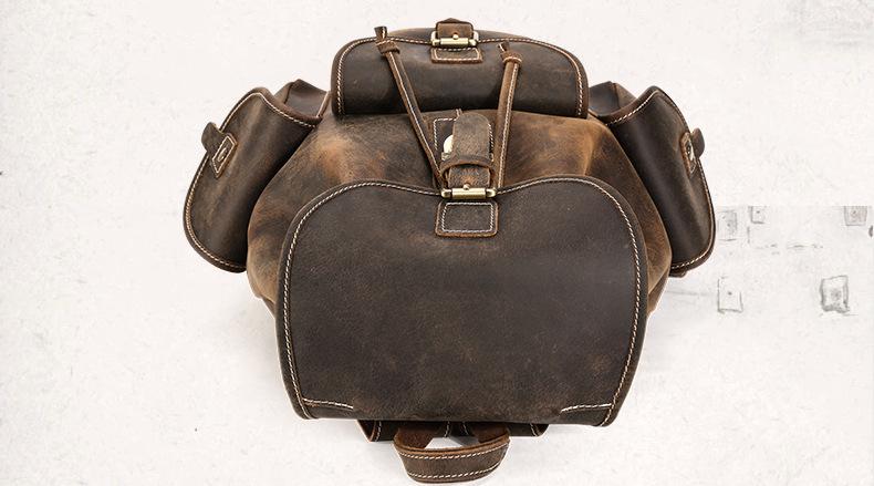 Thorsen Backpack small handmade genuine leather vintage-style backpack with multiple compartments and adjustable straps