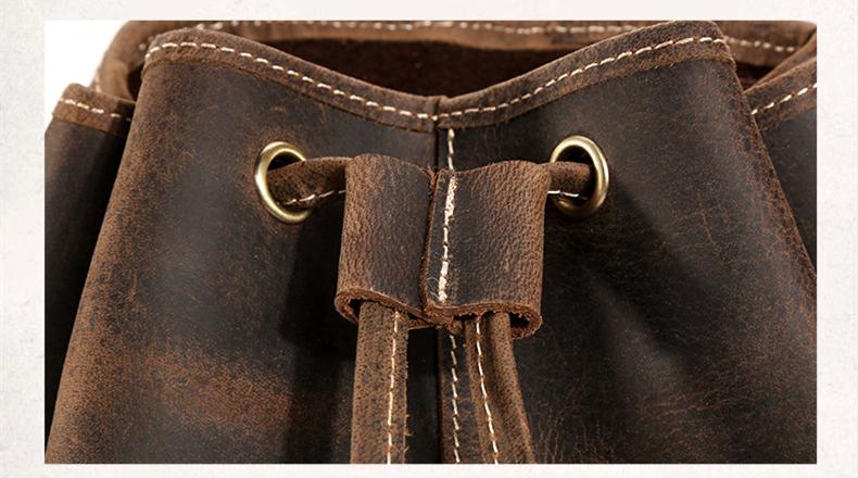 Thorsen Backpack small handmade genuine leather backpack in vintage brown cowhide crazy horse leather with front pocket and adjustable straps