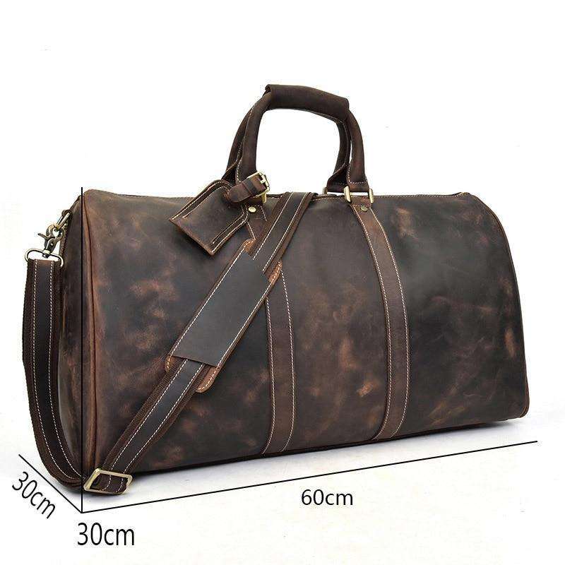 Bjarke Weekender handcrafted leather duffle bag with adjustable shoulder strap and vintage crazy horse leather finish