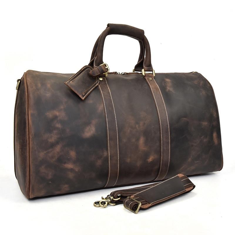 Bjarke Weekender handcrafted leather duffle bag with unique overlay design and adjustable shoulder strap