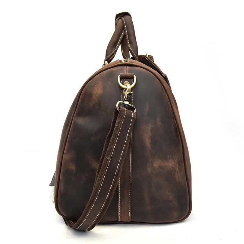 Bjarke Weekender handcrafted leather duffle bag with vintage crazy horse leather and removable shoulder strap