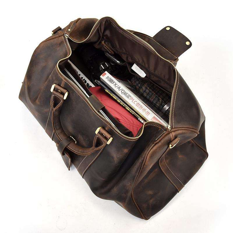 Bjarke Weekender handcrafted leather duffle bag with rugged vintage design and adjustable shoulder strap