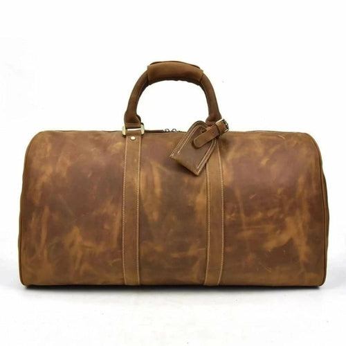 Bjarke Weekender handcrafted leather duffle bag with unique overlay and adjustable shoulder strap