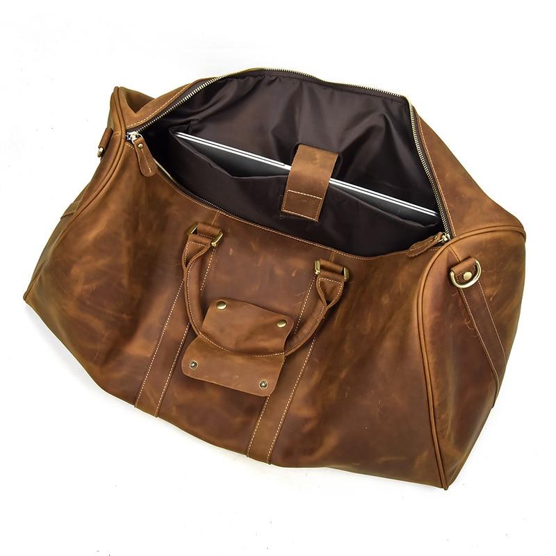 Bjarke Weekender handcrafted leather duffle bag with vintage crazy horse leather and removable shoulder strap