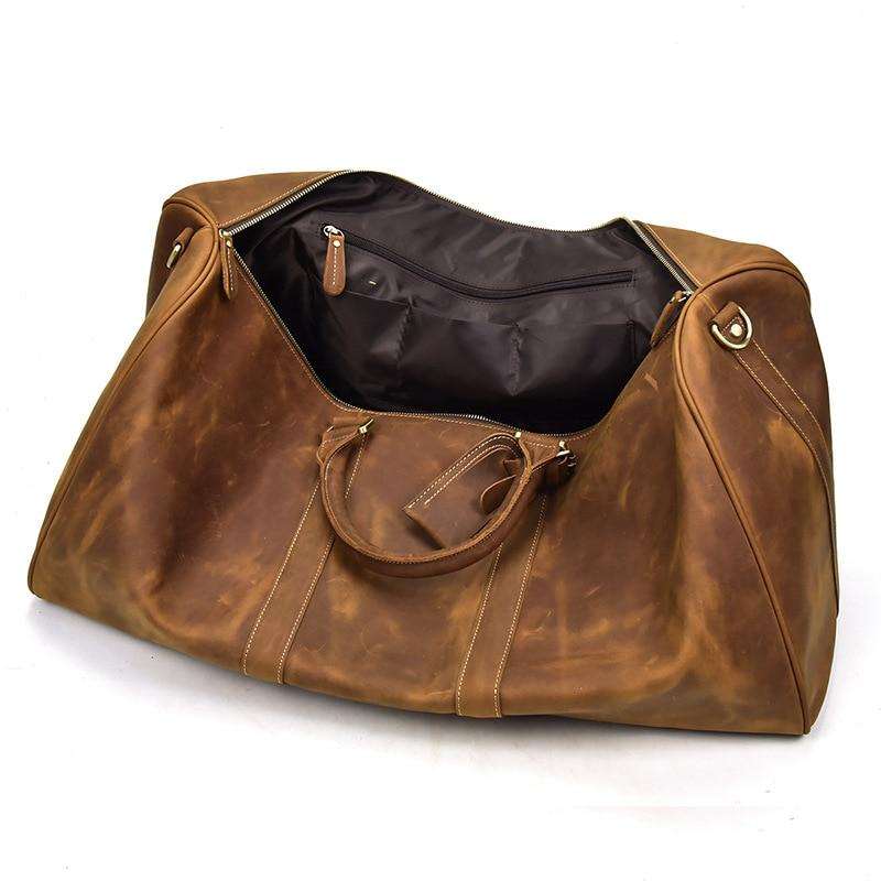 Bjarke Weekender handcrafted leather duffle bag with unique overlay design and adjustable shoulder strap