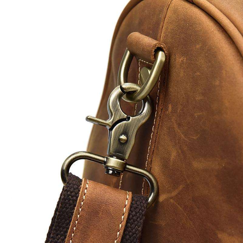 Bjarke Weekender handcrafted leather duffle bag with unique overlay design and adjustable shoulder strap