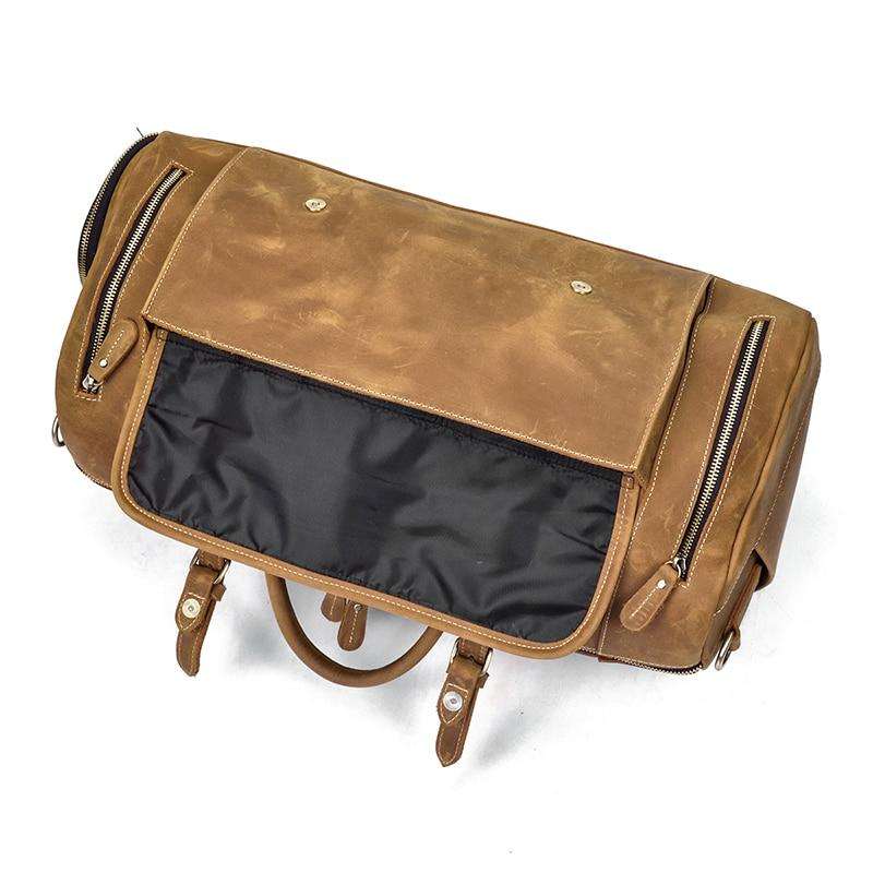 Handmade leather duffle bag in premium crazy horse leather with spacious compartments and comfortable handles