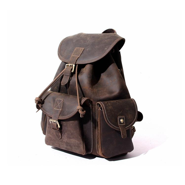 The Asmund Backpack genuine leather rucksack in vintage crazy horse leather with multiple pockets and adjustable straps