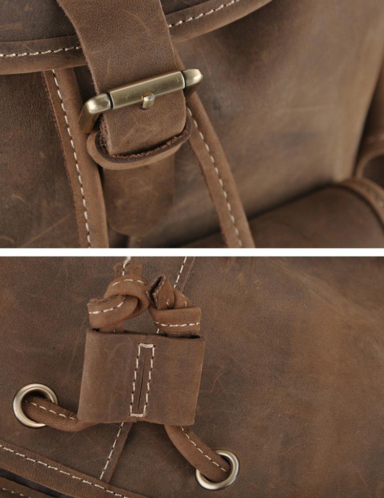 The Asmund Backpack genuine leather rucksack in vintage crazy horse leather with buckled pockets and adjustable straps